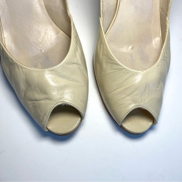 Vintage‎ Pappagallo Nude/Cream Leather Sling-back High Heel Pumps Peep-toe 7 N - Picture 3 of 8